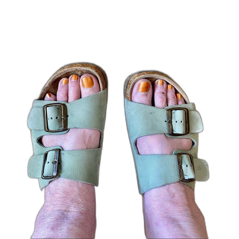 J CREW, Suede sandals, brass buckles, Aqua, sz 10